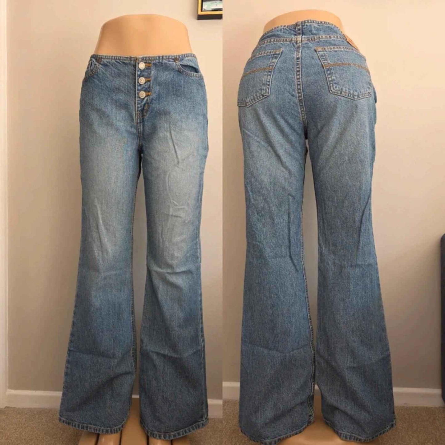 Express Mid Rise Hipster Flared Vintage Y2K Jeans UK Size 10/12 Tall