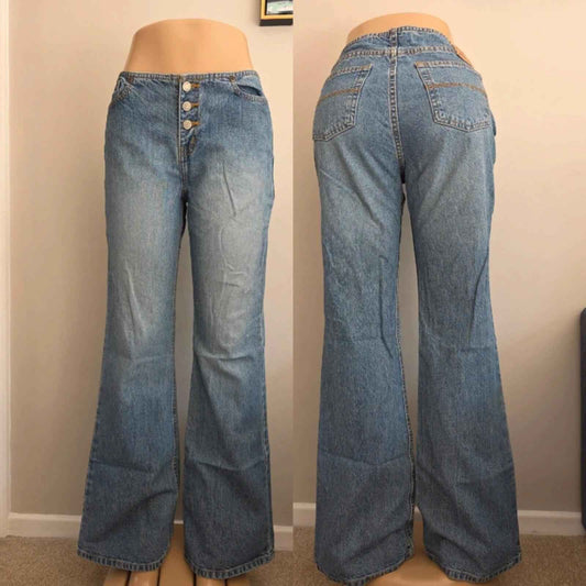 Express Mid Rise Hipster Flared Vintage Y2K Jeans UK Size 10/12 Tall