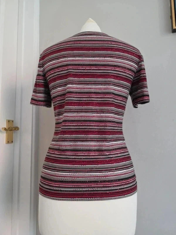 Taifun Collection Y2K Glitter Stripe Stretch Top UK Size 12