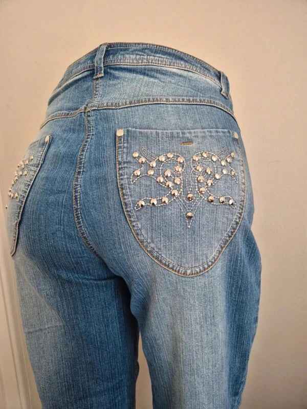 Vintage Y2K Ulla Popken Mid Rise Bling Flared Jeans UK Size 14/16 Petite