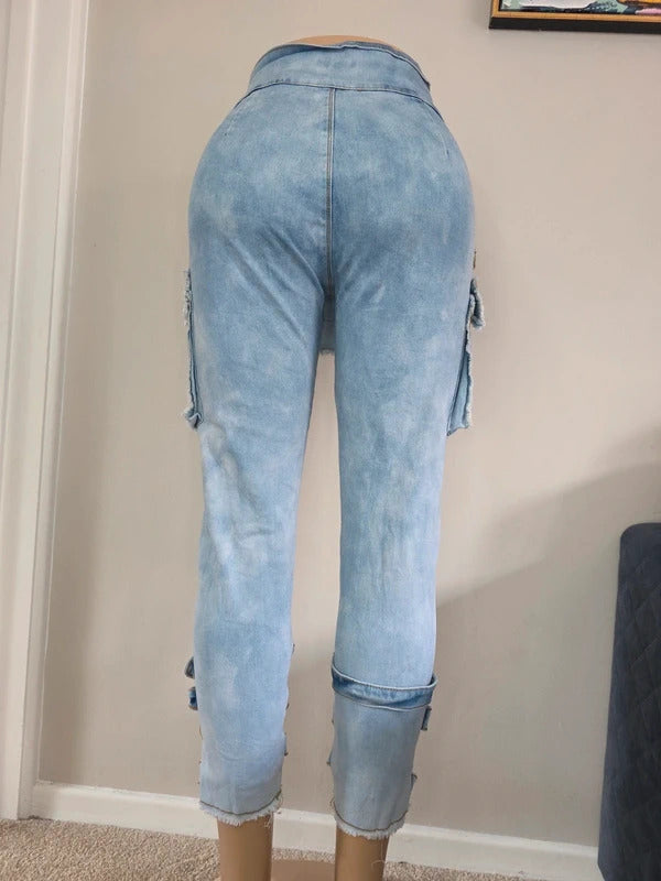 My Boo High Waisted Cropped Cargo Jeans UK Size 8