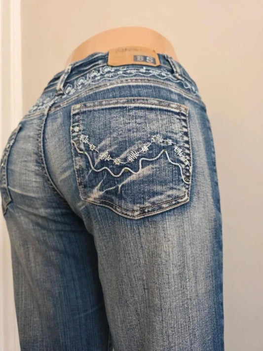 Big Spade Mid Rise Wide Leg Bootcut Vintage Y2K Jeans UK Size 8 Tall