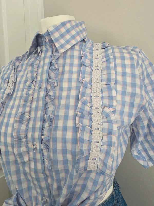 Andrea Mare & Camicie Ruffle Gingham Coquette Vintage Y2K Blouse UK Size 8