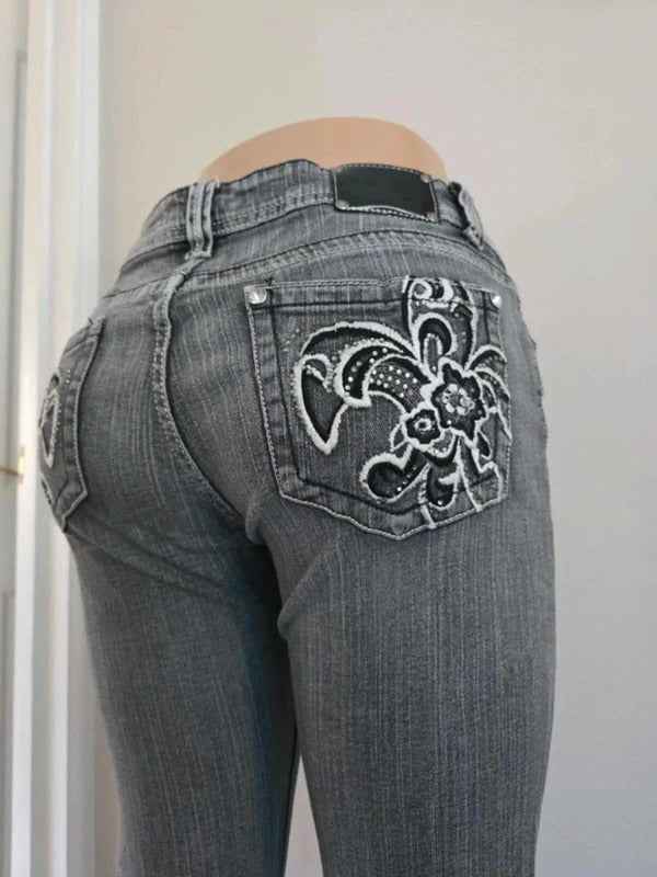 Red Rivet Low Rise Straight Slim Vintage Y2K Jeans UK Size 10