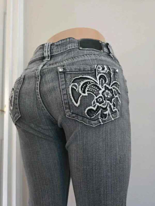 Red Rivet Low Rise Straight Slim Vintage Y2K Jeans UK Size 10