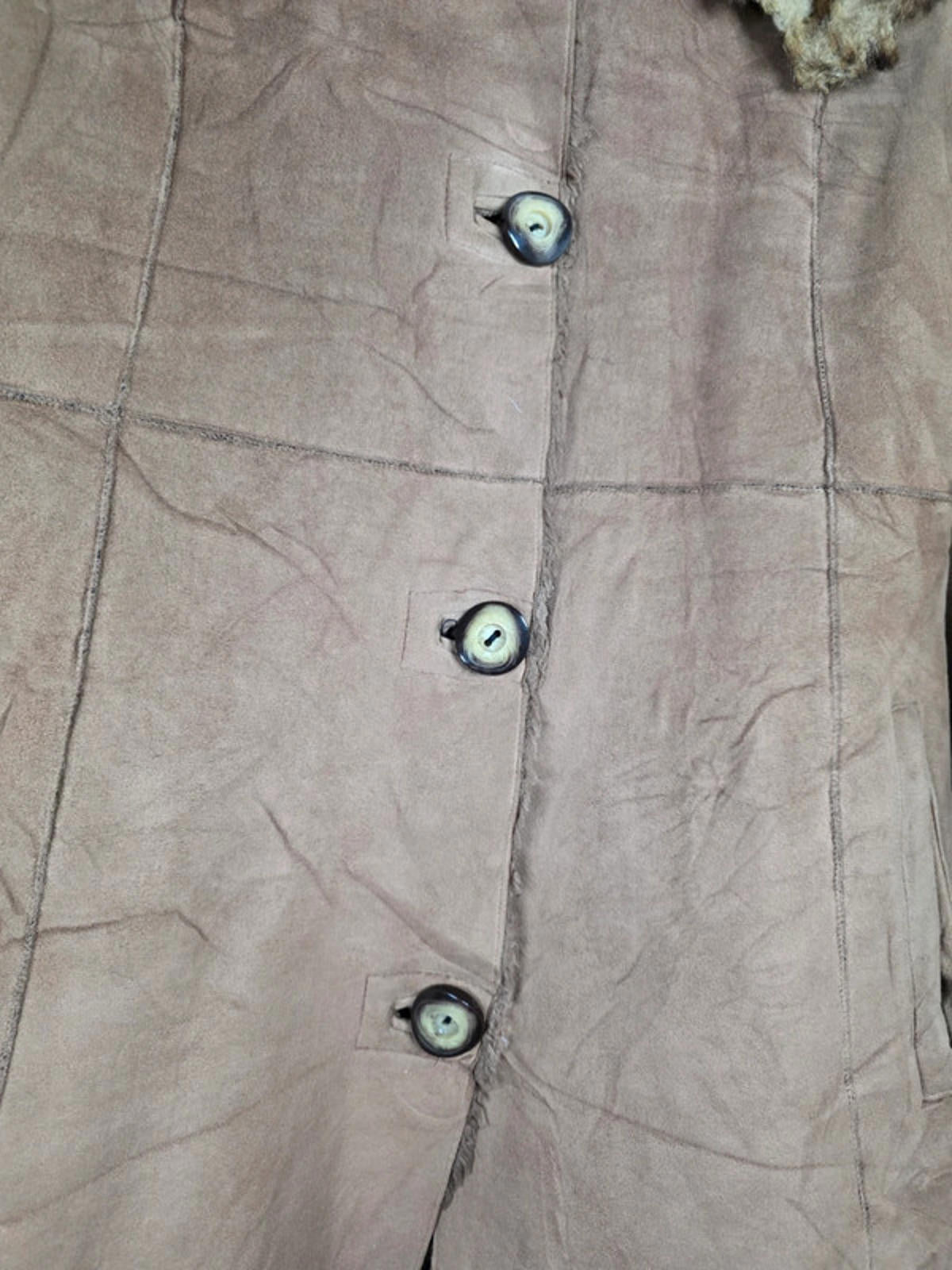 Vintage Y2K Nine West Faux Suede Longline Coat with Faux Fur Collar UK size 10