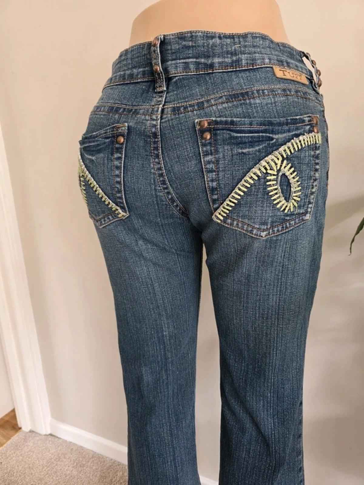 Vintage Y2K Cowgirl Tuff Co Gypsy Mid Rise Bootcut Jeans Western Stitch Detail UK 12