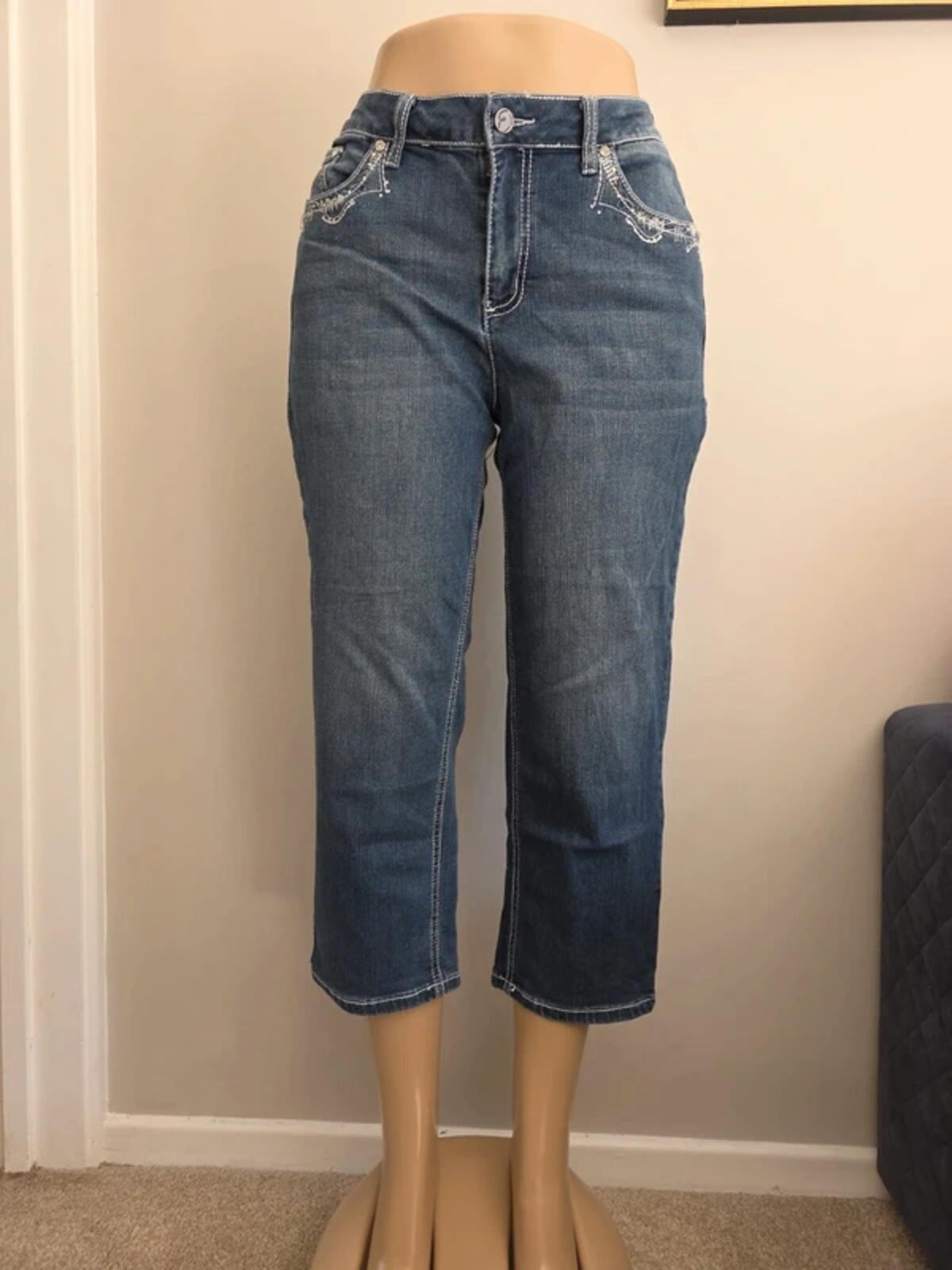 Earl Mid Rise Capri Vintage Y2K Bling Jeans UK Size 14