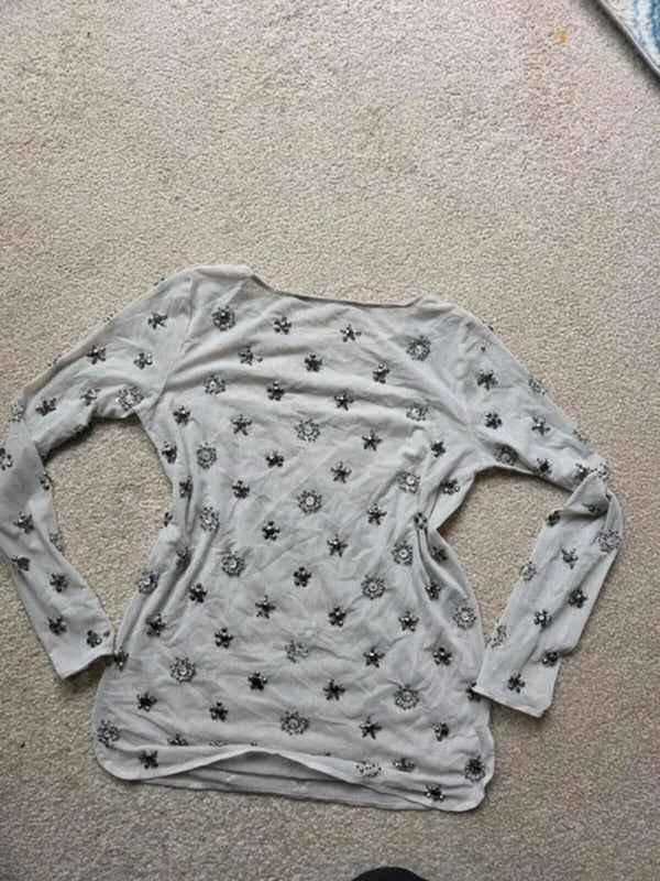 Vintage Y2K Sheer Embellished Mesh Top Long Sleeve UK Size 10