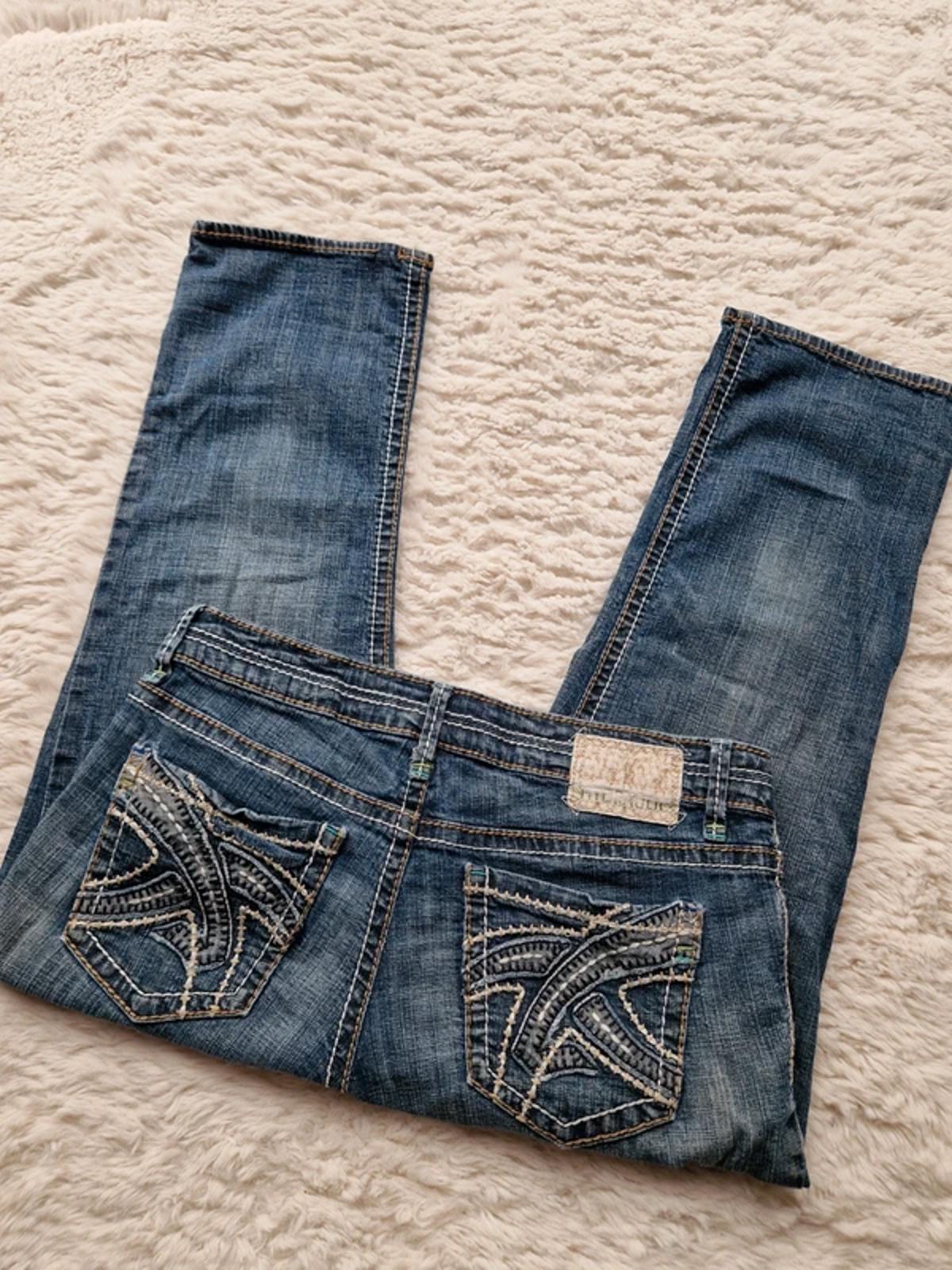 Y2K "Hydraulic" Low Rise Cropped Straight Cute Pocket Detail Indie Grunge Denim UK 12