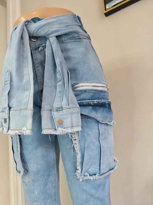 My Boo High Waisted Cropped Cargo Jeans UK Size 8