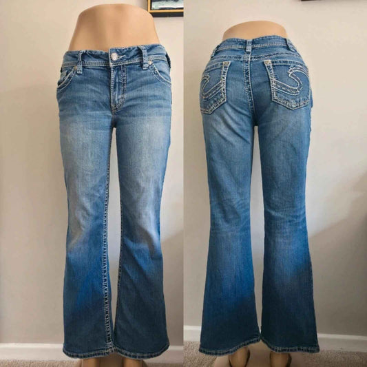 Silver Mid Rise Bootcut Vintage Y2K Jeans UK Size 10/12 Petite