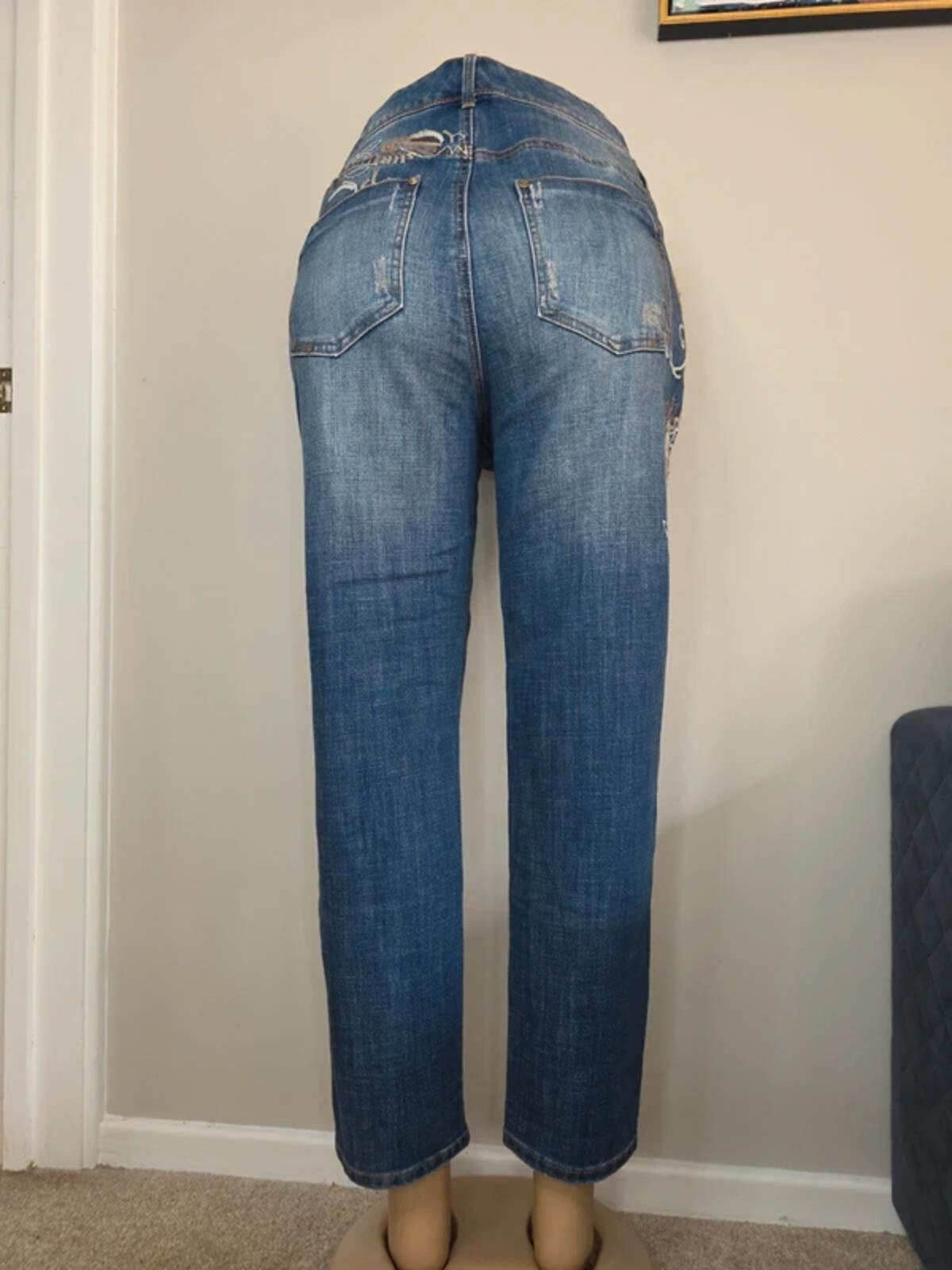 Denim High Rise Skinny Vintage Y2K Embroidered Jeans UK Size 18 Petite