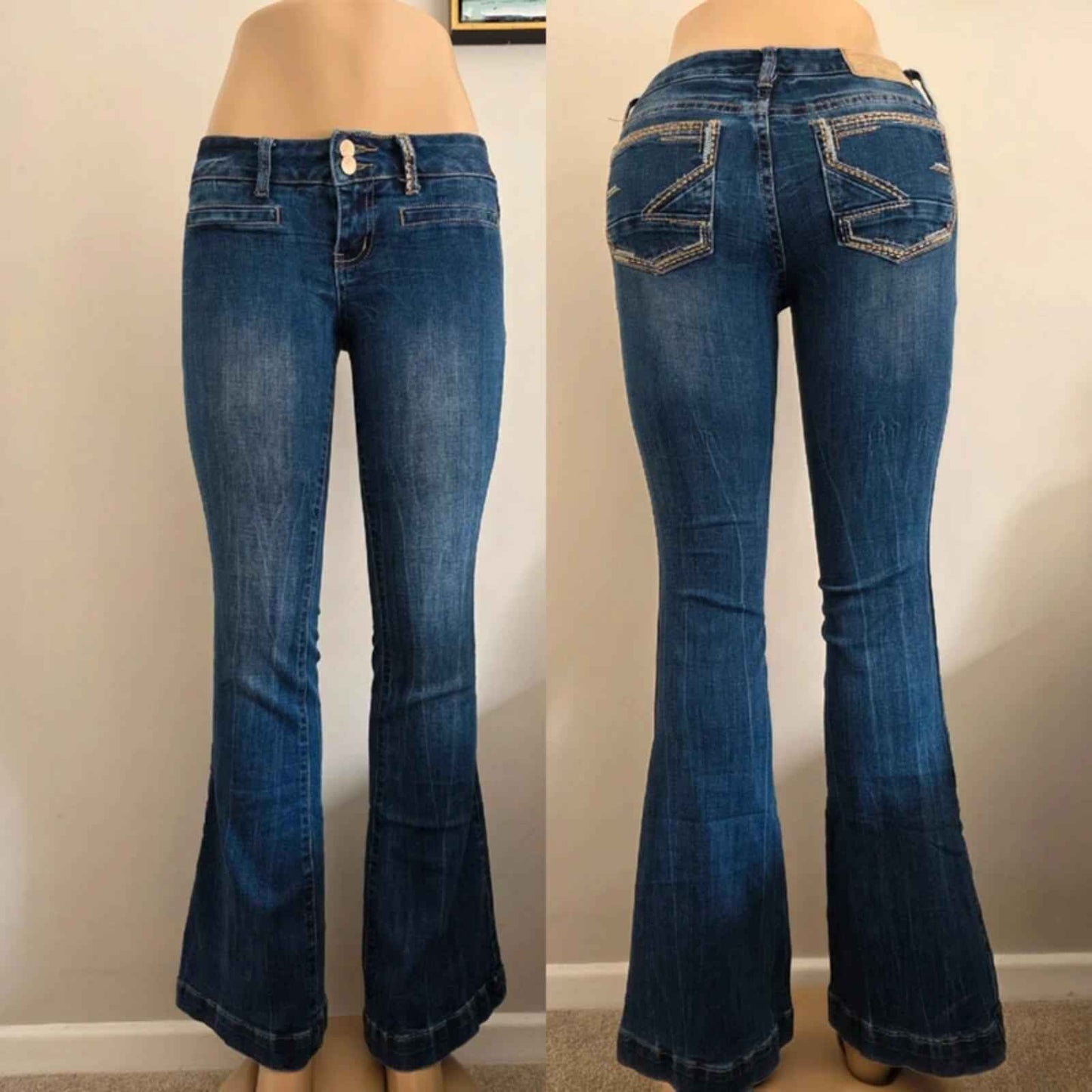 Vintage Y2K Amethyst Super Low Rise Flared Jeans UK Size 6