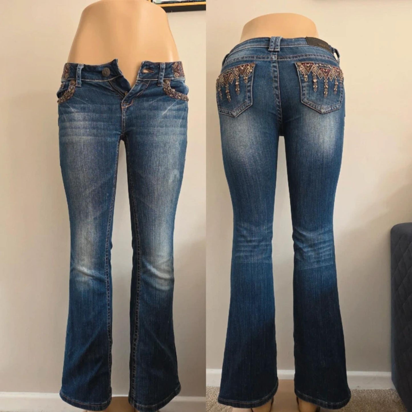 Grace in LA Ultra Low Rise Bootcut Vintage Y2K Jeans UK Size 4/6