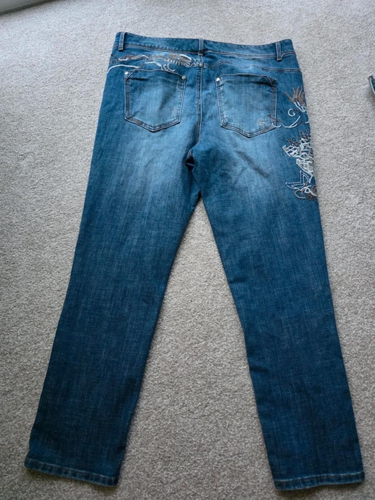 Vintage Y2K Denim 24/7 High Rise Skinny Embroidered Jeans UK Size 20 Petite
