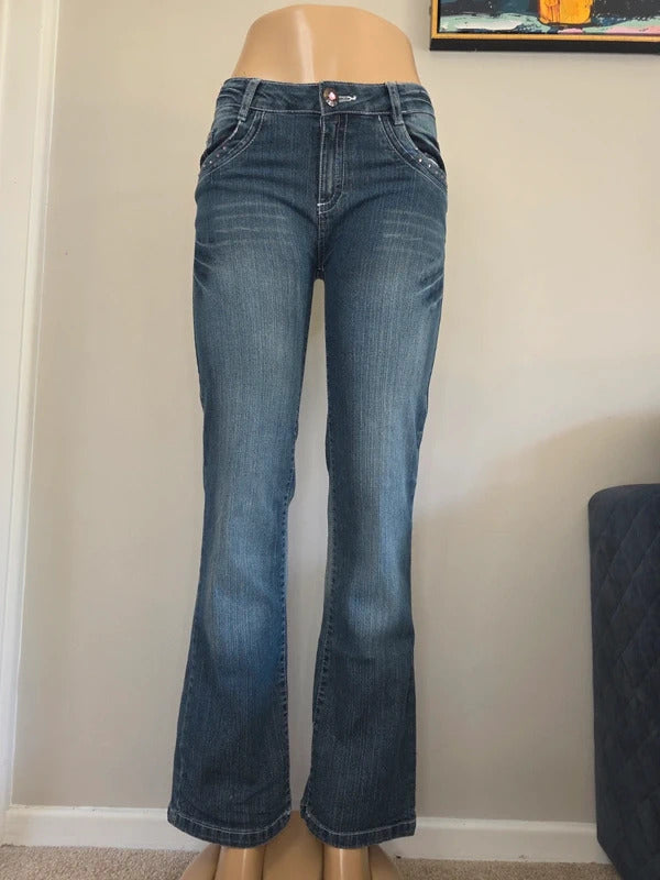 Kikstar Vintage Y2K Mid Rise Bootcut Jeans UK Size 8 Petite