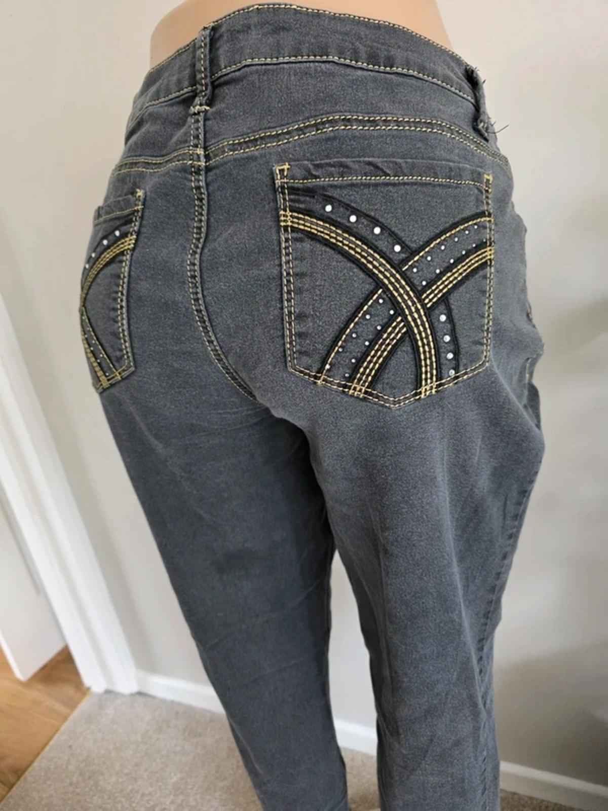 Vintage Y2K Cato Mid Rise Skinny Jeggings UK 16 Dark Grey