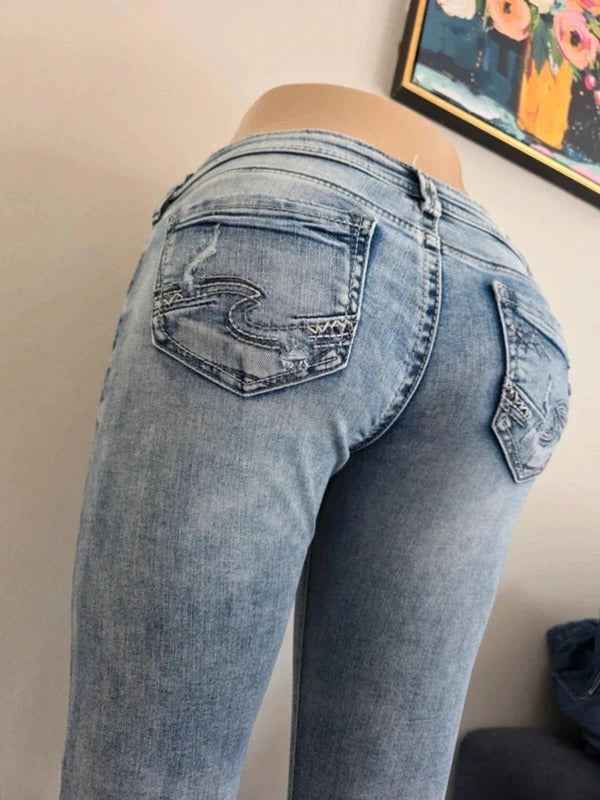 Vintage Y2K Silver Jeans Co Low Rise Skinny Jeans UK Size 6