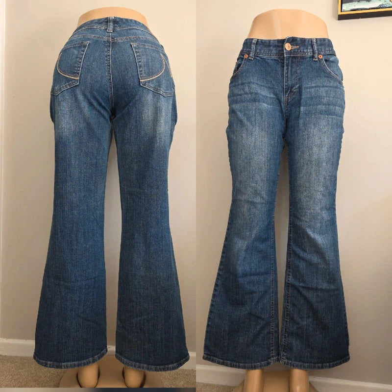Maurices Mid Rise Flared Vintage Y2K Jeans UK Size 10/12 Petite