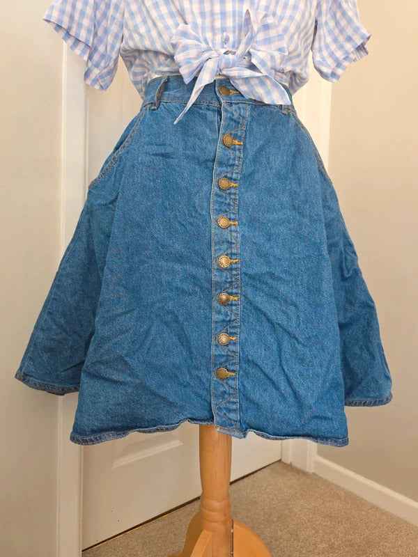 Retro Girl High Waist A Line Vintage Y2K Denim Midi Skirt UK Size 4/6