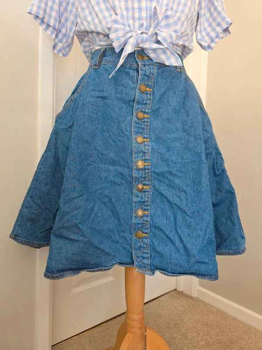 Retro Girl High Waist A Line Vintage Y2K Denim Midi Skirt UK Size 4/6