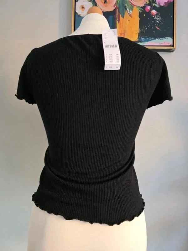 Urban Outfitters Black Ribbed Ring Detail Top UK 4/6 Bnwt