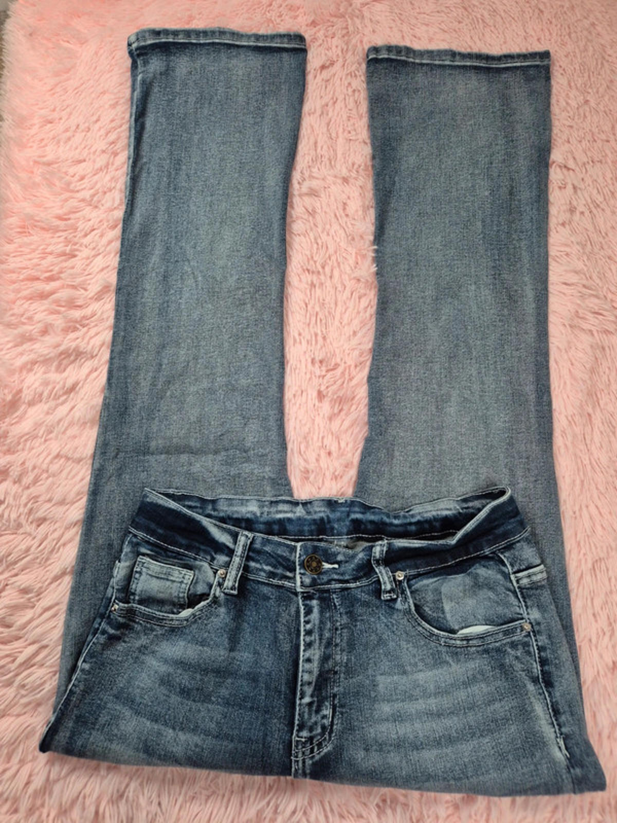 Vintage Y2K Embroidered Bootcut Jeans No Label Mid Rise UK 8 Petite