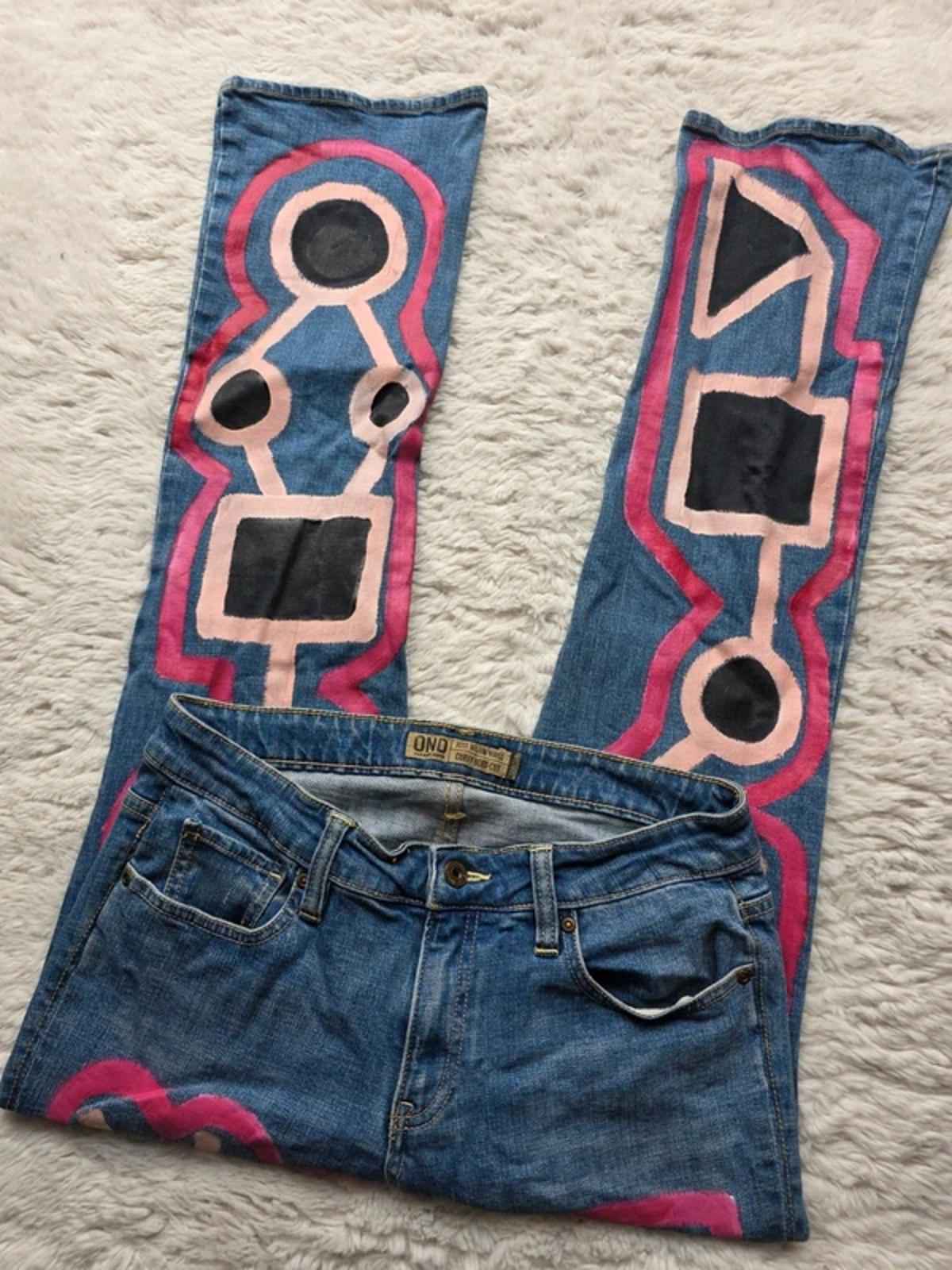 Vintage Y2K Old Navy Mid Rise Bootcut Abstract Festival Grunge Jeans UK 12