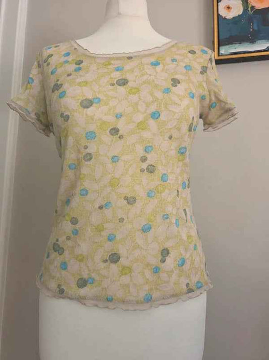 J.Jill Vintage Y2K Sheer Mesh Floral Top UK Size 6 Petite