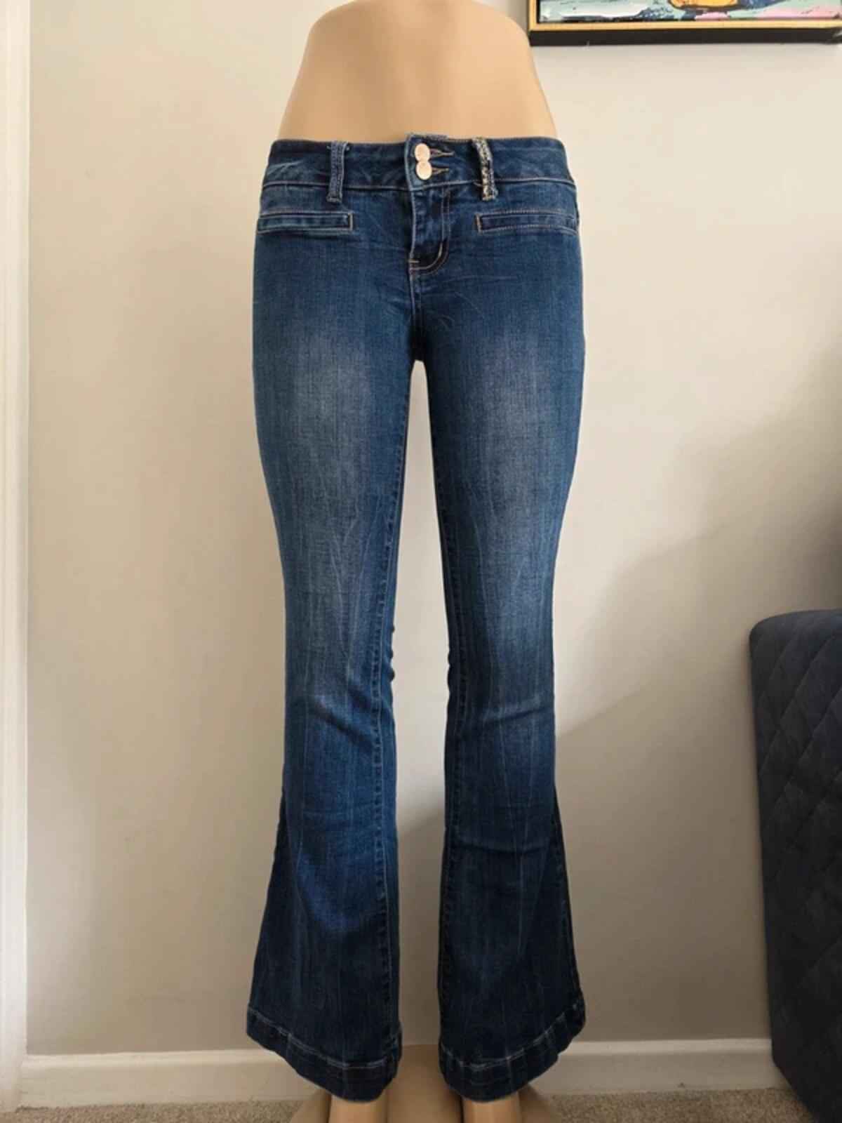 Vintage Y2K Amethyst Super Low Rise Flared Jeans UK Size 6