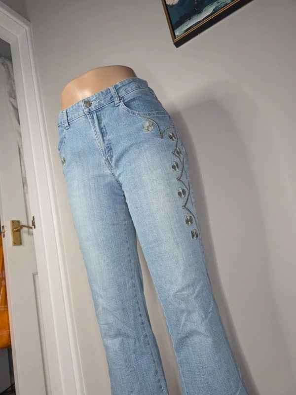 Sergent Pepper Mid Rise Flared Y2K Jeans UK Size 10