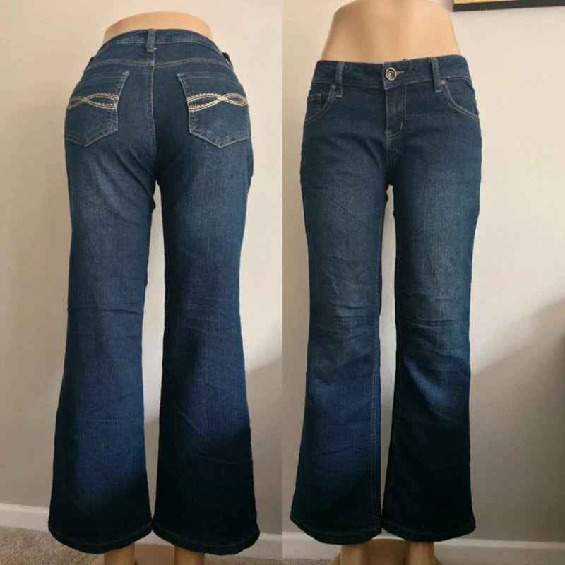 NRJ Vintage Y2K Low Rise Wide Leg Bootcut Jeans UK Size 8/10 Petite