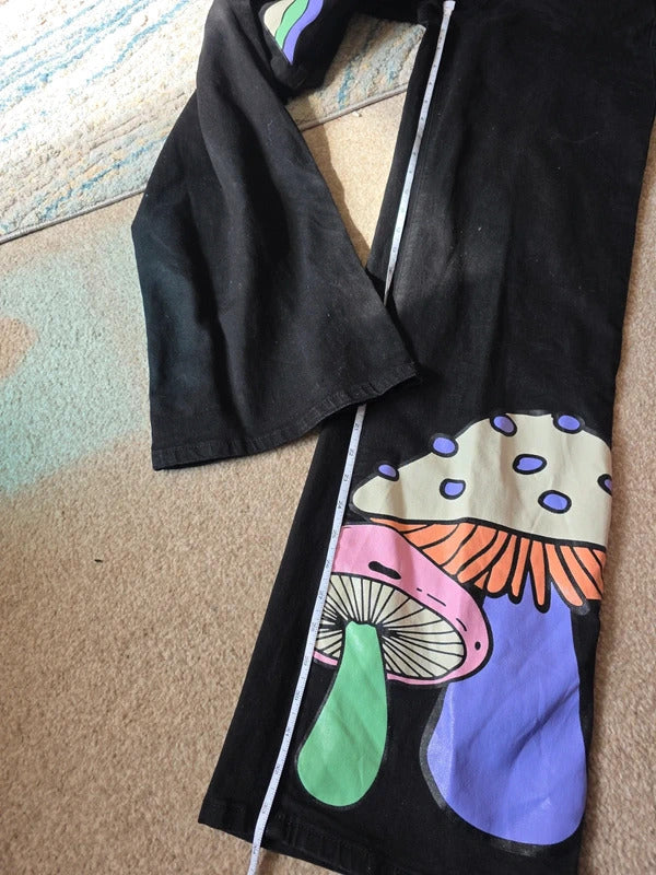 Machine Wide Leg Black Printed Jeans UK Size 8 Tall