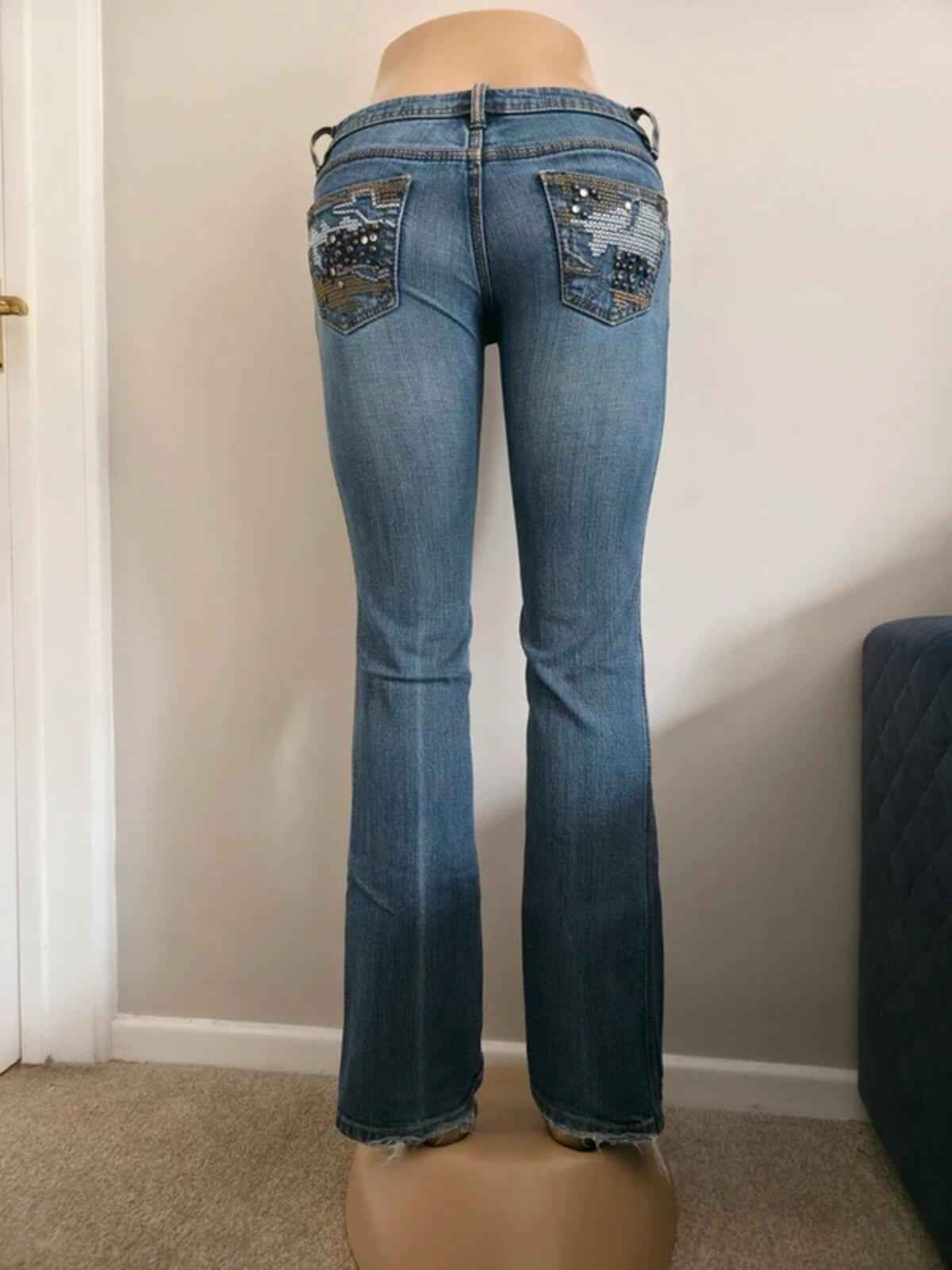 XXI Ultra Low Rise Distressed Baby Bootcut Vintage Y2K Jeans UK Size 4