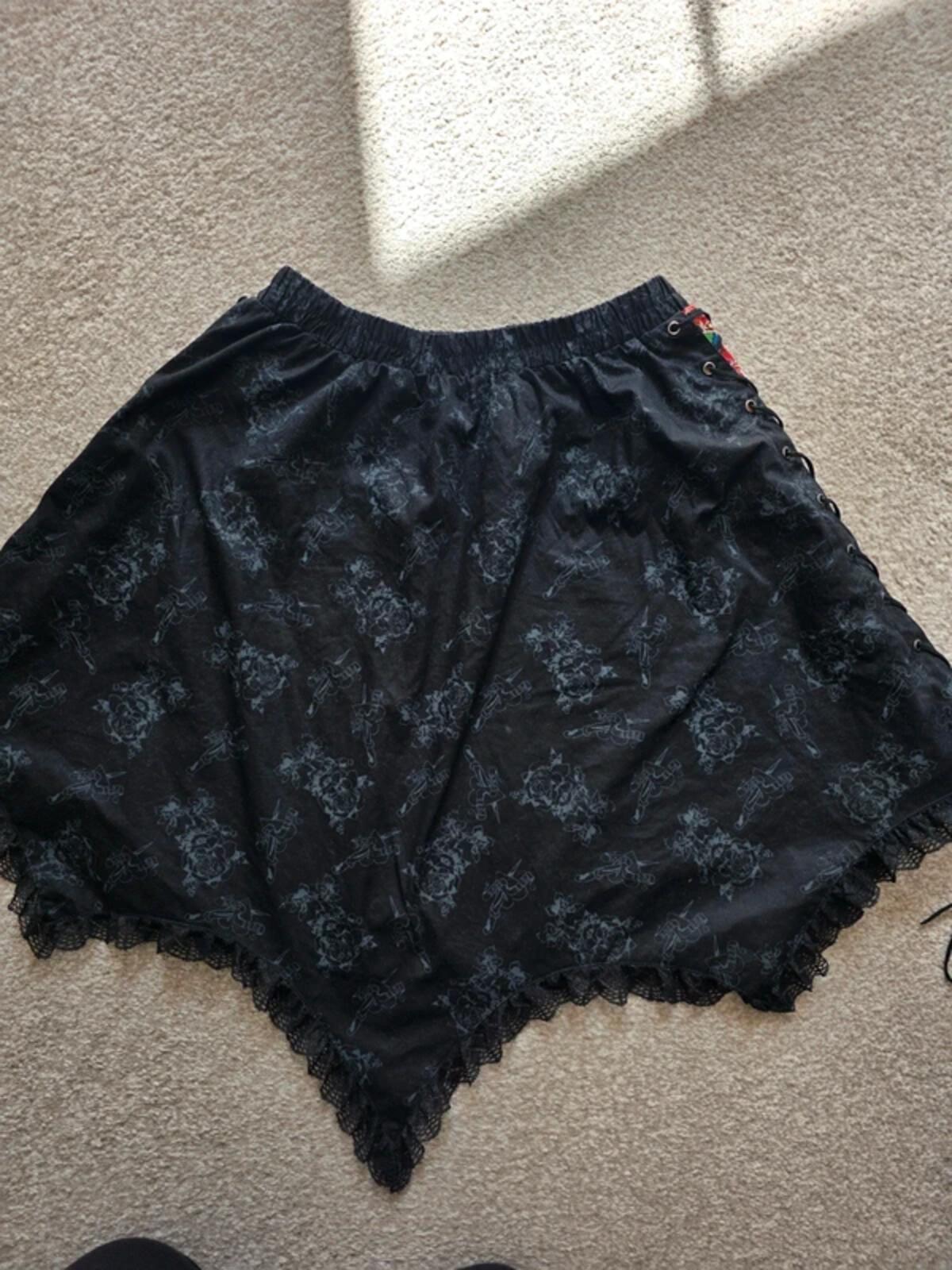 Vintage Y2K Punk Emo Goth Lace Up Handkerchief Skirt UK Size 6–12