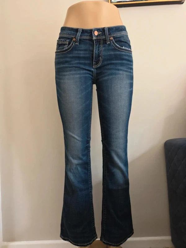 Vintage Y2K Buckle Black Mid Rise Bootcut Jeans UK Size 6/8 Petite