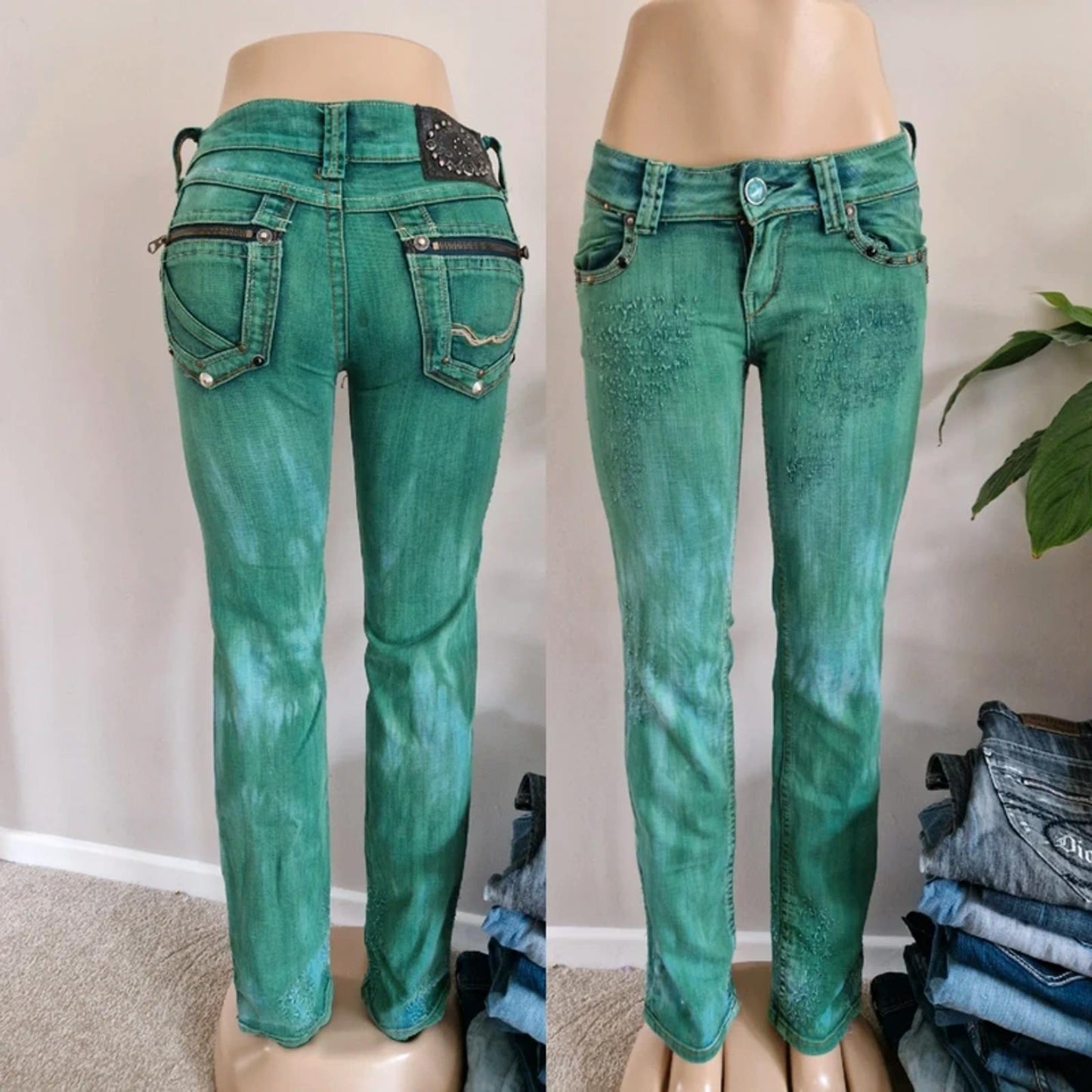 Y2K Unbranded Ultra Low Rise Straight Leg Festival Grunge Indie Sleaze McBling Denim UK 10/12