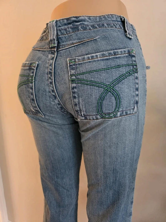 Vintage Y2K SK Jeans Low Rise Bootcut Contrast Stitch Indie Grunge Denim UK 10