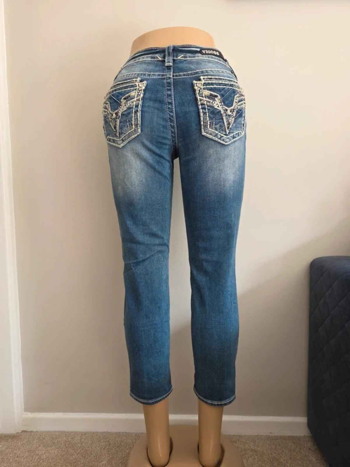 Vigoss Low Rise Capri Bling Vintage Y2K Jeans UK Size 8