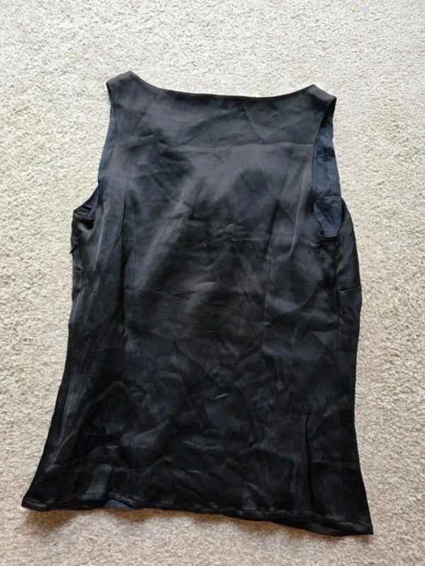 Vintage Y2K GVB Black Beaded Flower Vest Top UK Size 14