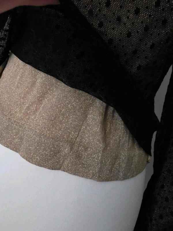 Vintage Y2K Collection Black Sheer Polka Dot Mesh Top UK Size 8