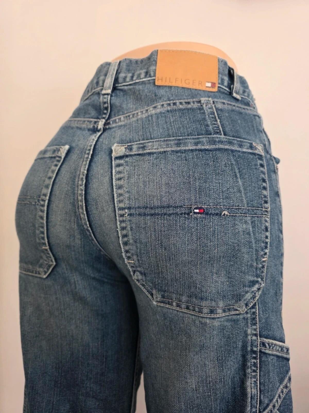 Vintage Y2K Tommy Hilfiger High Rise Wide Leg Jeans UK Size 10 Petite