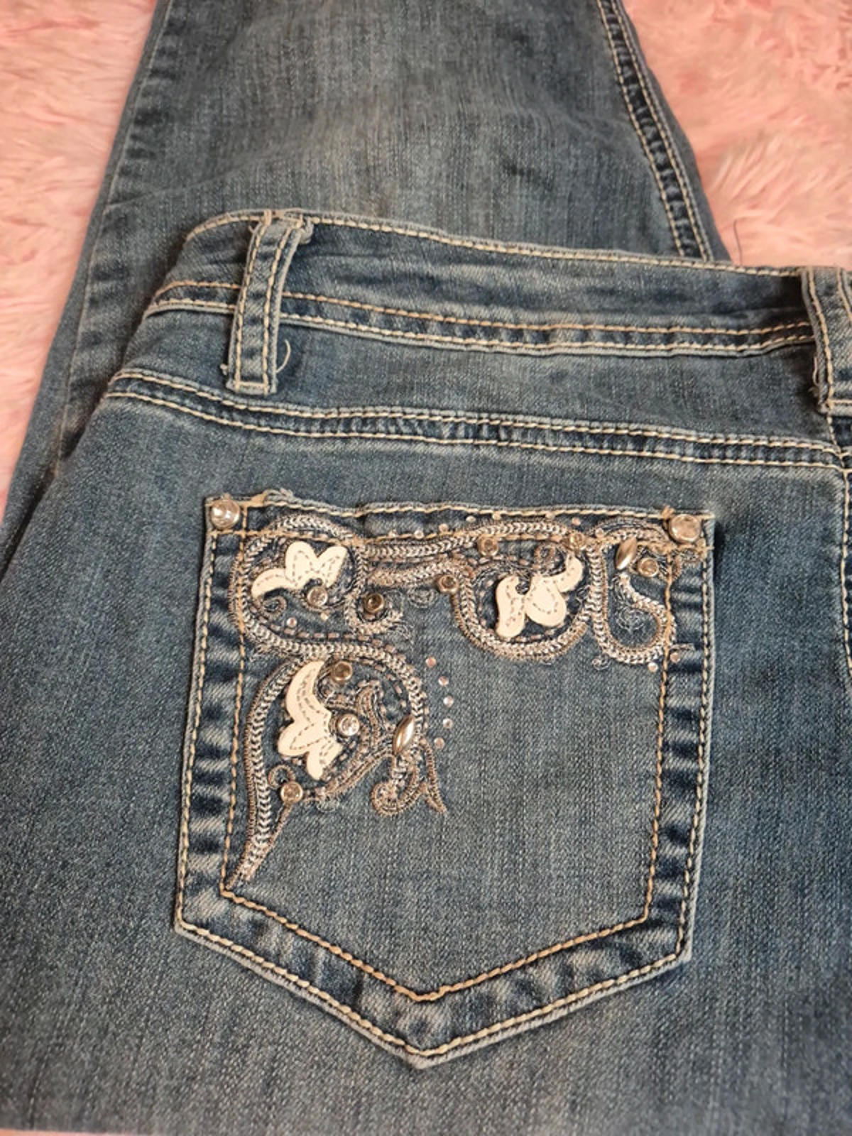 Vintage Y2K Earl Jean Skinny Jeans Bling Back Mid Rise UK 12 Petite/Cropped