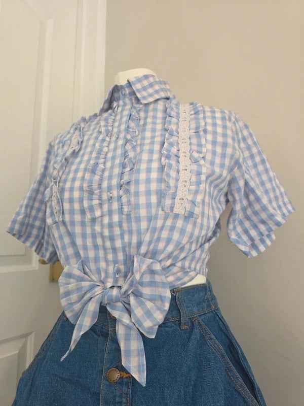 Andrea Mare & Camicie Ruffle Gingham Coquette Vintage Y2K Blouse UK Size 8