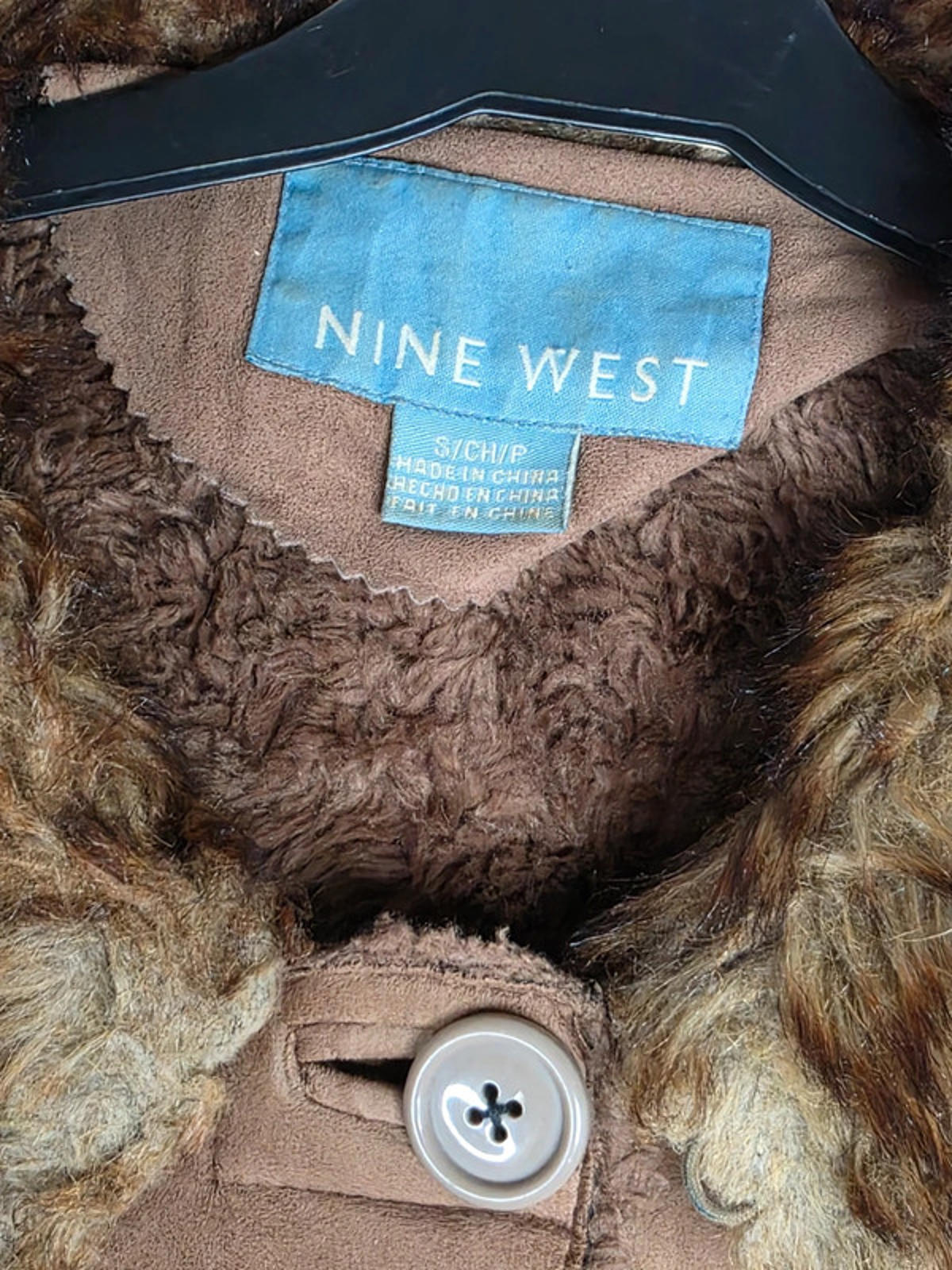 Vintage Y2K Nine West Faux Suede Longline Coat with Faux Fur Collar UK size 10