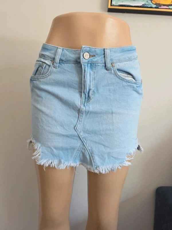 Rewash Vintage Y2K Light Wash Denim Mini Skirt UK Size 6