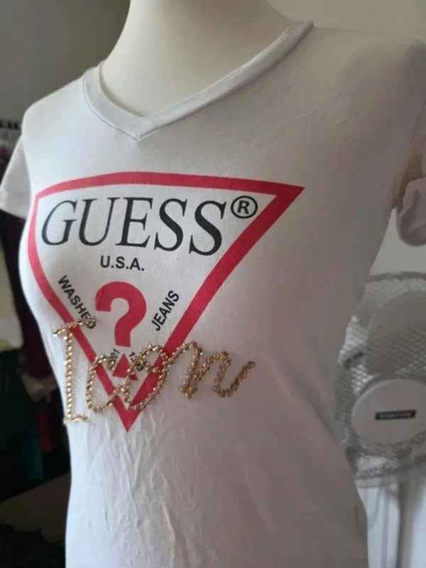 Vintage Y2K Guess Logo Baby Tee UK Size 8