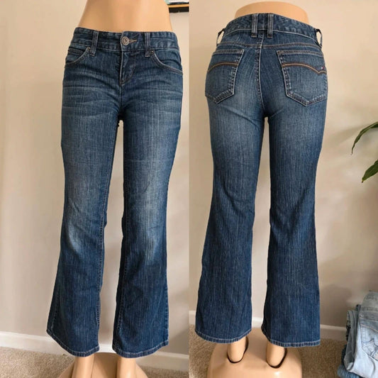 Vintage Y2K Tommy Hilfiger Low Rise Bootcut Jeans Dark Wash Denim UK 10 Petite