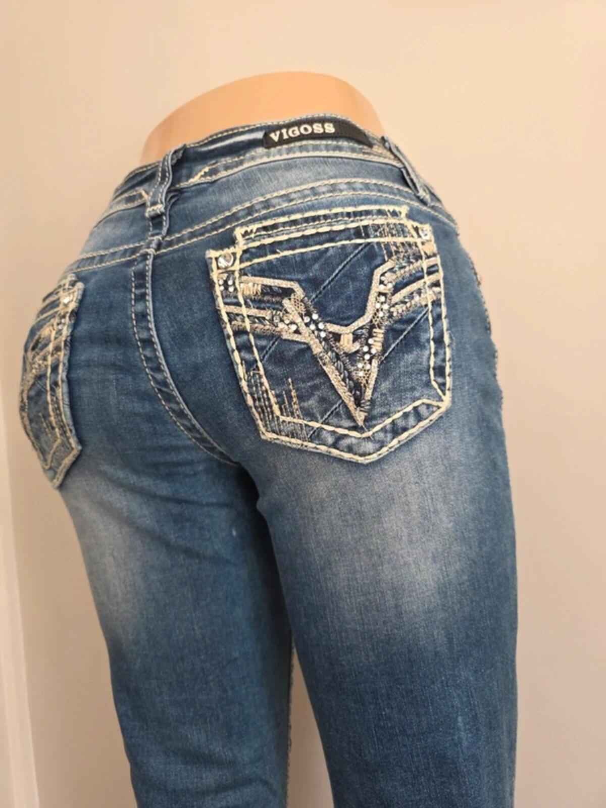 Vigoss Low Rise Capri Bling Vintage Y2K Jeans UK Size 8